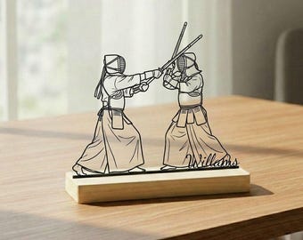 Custom Kendo Table Decor, Personalized Japanese Fencing Gift, Handmade Acrylic Ornament Wood Base