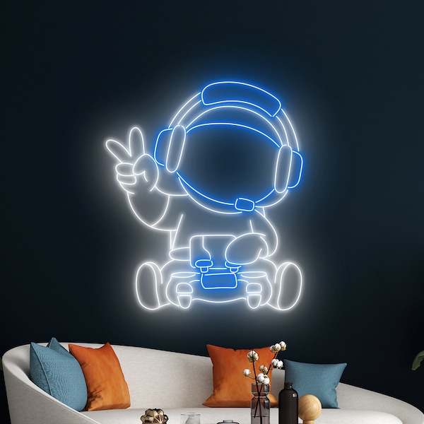 Cute Astronaut Gamer Neon Sign, Astronaut Led Sign, Game Player Led Light, Gaming Neon Light, Game Room Wall Decor, Arcade Studio Led Sign