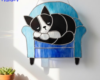 Stained Glass Cat Suncatcher, Cat Window Hanging, Pet Lover Gift, Cat Glass Art