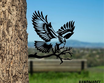 Personalized Hawk On Branch Metal Tree Stake, Hawk Bird Garden Tree Stake, Hawk Bird Metal Tree Art, Bird Yard Art, Garden Outdoor Decor