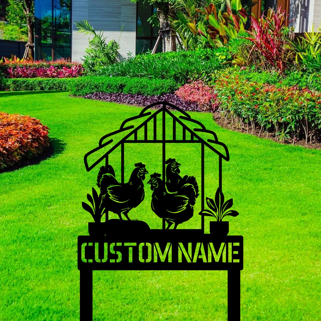 Custom Outdoor Chicken Metal Sign With Stakes - Personalized Outdoor ...