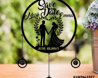 Sonajero de viento de aniversario personalizado, campanillas de metal con nombre personalizado, decoración de jardín al aire libre para bodas, colgante de ventana, regalo de cumpleaños para mamá