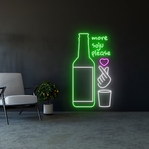 More Soju Please Neon Sign, Soju Neon Light, Soju LED Light, Soju LED Sign, Room Wall Decor, Soju Signs, Restaurant Neon Sign