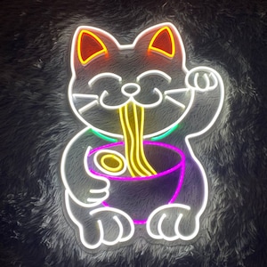Ramen cat Neon Sign, Ramen cat Led Sign, Wall Decor, Cat Led Light, Custom Neon Sign, Best Gift, Cute Cat Neon Sign, Eye catching neon cat