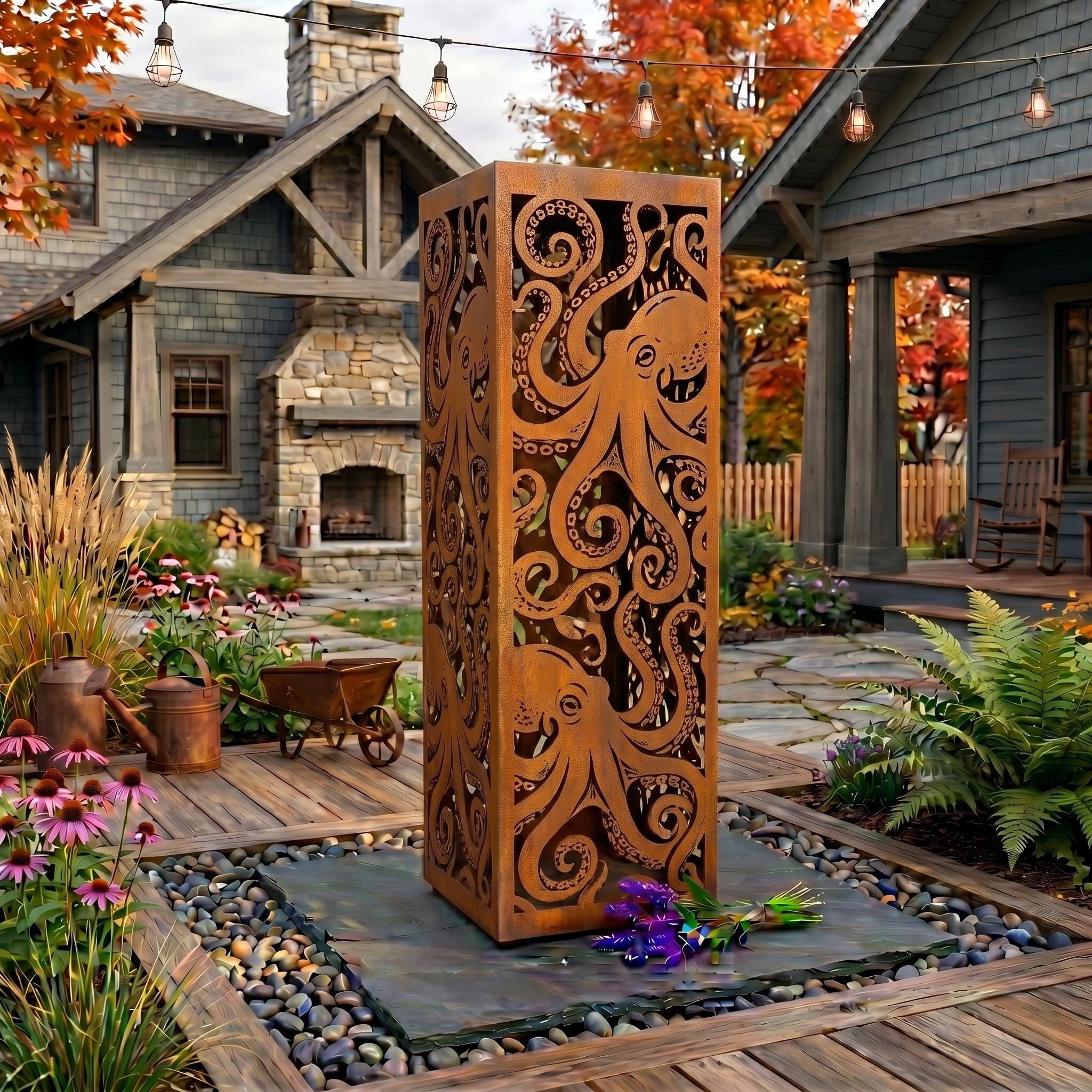 Octopus Garden Pillar, Nautical Lantern Column, Beach House Yard