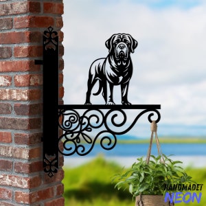Personalized English Mastiff Dog Hanging Bracket, Dog Hanging Basket Bracket, Dog Hanging Bracket For Garden, Pet Metal Sign Garden Decor