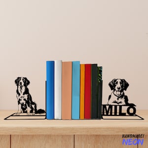 Custom Brittany Spaniel Dog Metal Bookends, Dog Name Bookend, Dog Table Sign, Bookshelf Home Decor, Book Lover Gift, Back To School Gift
