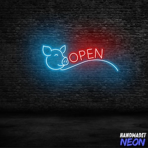 Neonreclame varkensslager, aangepaste vleeswinkel wandlamp voor BBQ-restaurant, open neonreclame, buitengrilldecor