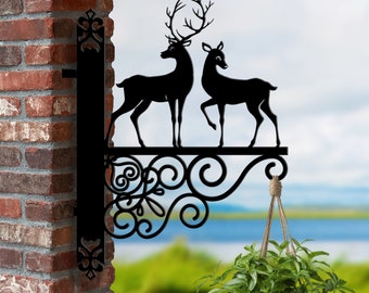 Soporte colgante de pareja de ciervos personalizado, soporte de cesta colgante de ciervos, soporte colgante de ciervos para jardín, letrero de metal de animales de ciervo para decoración de jardín