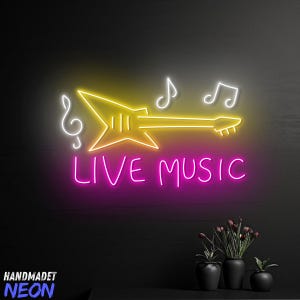 Electric Guitar Live Music Neon Light, Live Music Neon Sign, Guitar Led Light, Custom Neon Sign, Music Studio Decor, Music Lover Gift