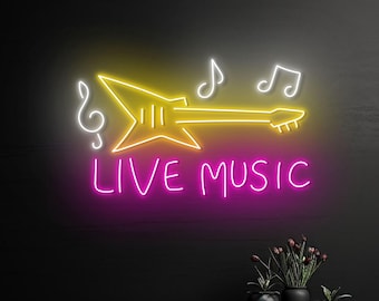 Electric Guitar Live Music Neon Light, Live Music Neon Sign, Guitar Led Light, Custom Neon Sign, Music Studio Decor, Music Lover Gift