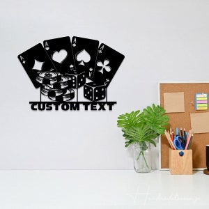 Casino Metal Wall Art LED Light, Playing Cards Metal Sign, Custom Name ...