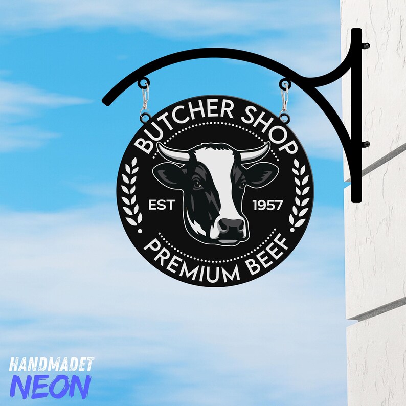 Custom Butcher Shop Metal Hanging Sign: Beef Business Sign, Rustic ...
