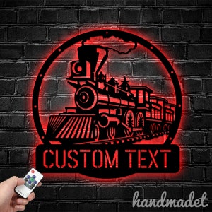 Custom Train Wall Art LED Light - Personalized Train Name Sign Home Decor - Train Metal Light, Train Metal Sign, Train Wall Art Metal Signs