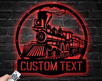 Custom Train Wall Art LED Light - Personalized Train Name Sign Home Decor - Train Metal Light, Train Metal Sign, Train Wall Art Metal Signs