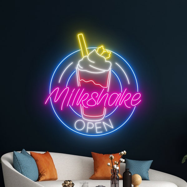 Milkshake Open Neon Led Sign, Open Milkshake Neon Sign, Milkshakes Neon Light, Milk Shake Led Light, Drink Room Wall Decor, Open Neon Light