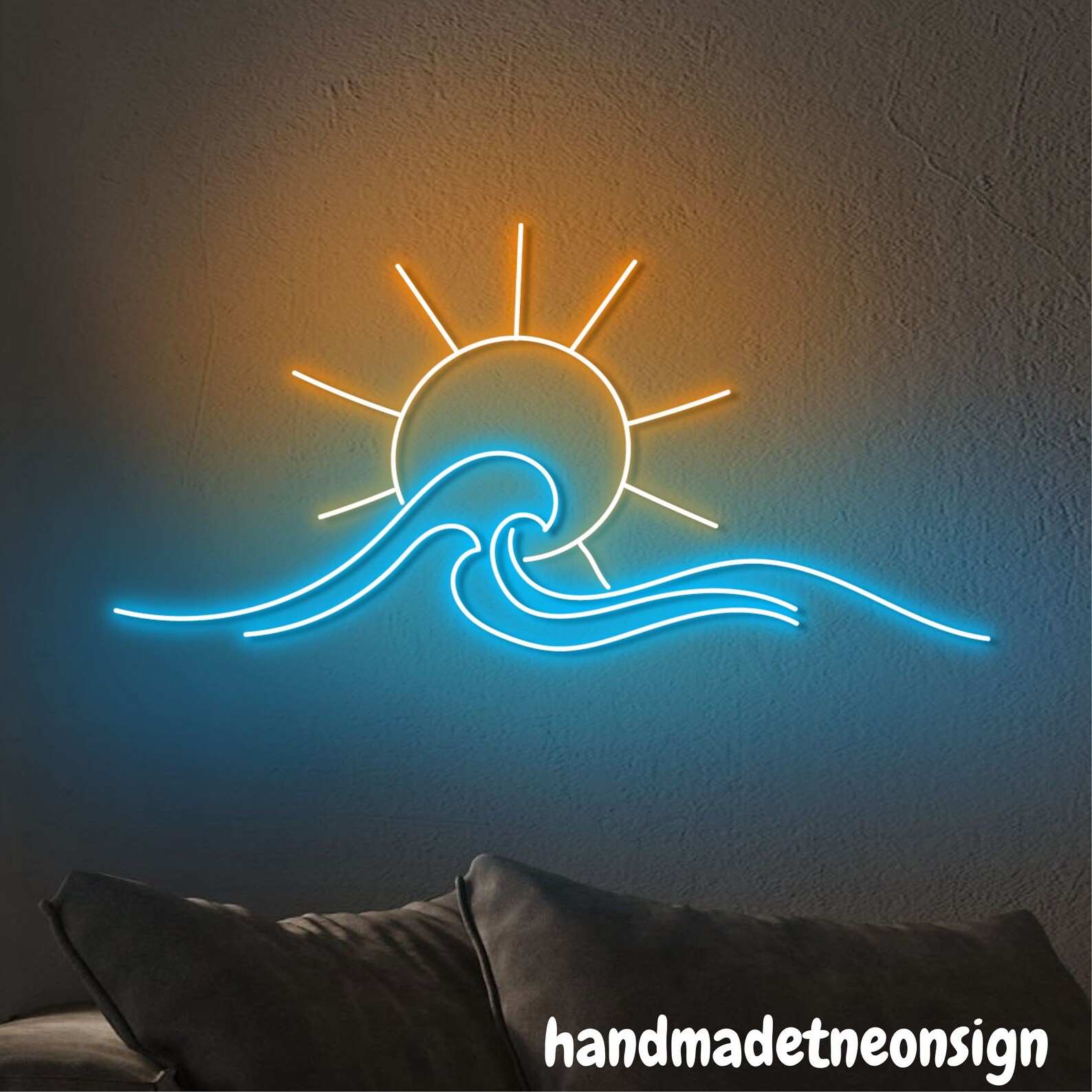 Sun Wave Neon Sign, Waves Led Sign, Sunrise Wave Neon Light, Ocean ...