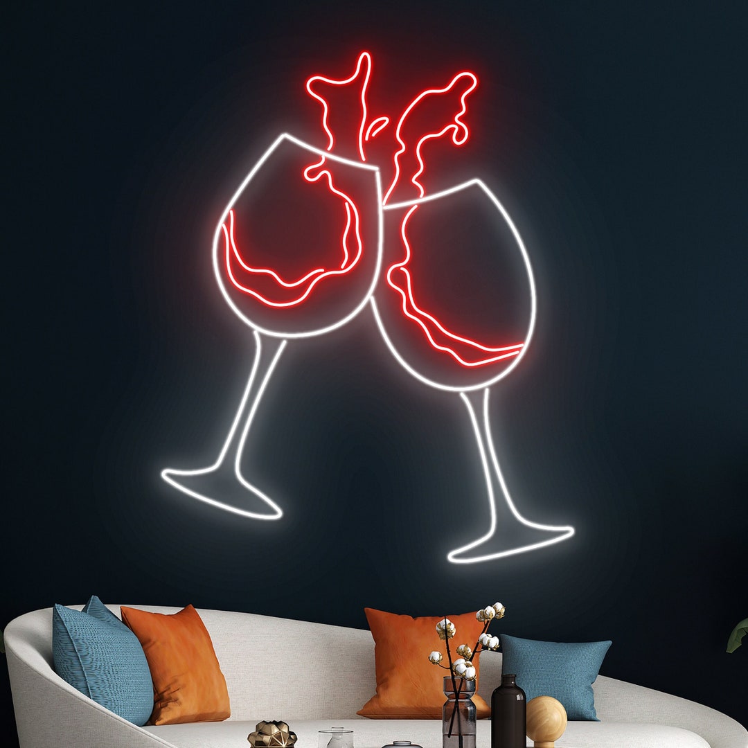 Wine Cheers Neon Light, Wine Neon Sign, Wine Glass Led Light, Drinking Wine Led Sign, Club