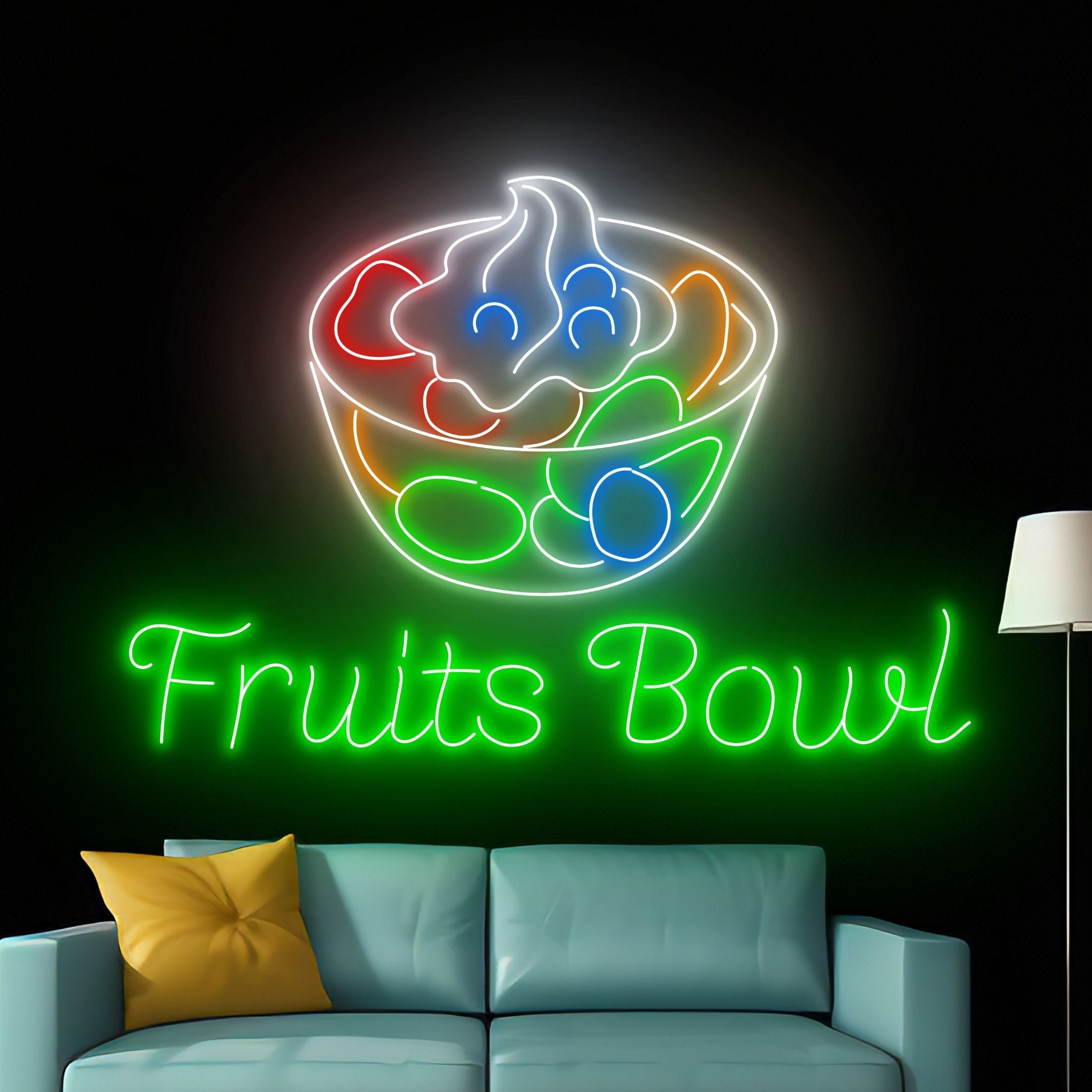 Fruits Bowl Neon Wall Sign, Fruits Salad Led Wall Light, Food Led Wall ...