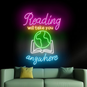 Reading Will Take You Anywhere Neon Wall Sign, Bookish Led Wall Light, Bookworm Led Wall Sign, Read Book Neon Wall Light, Store Shop Decor