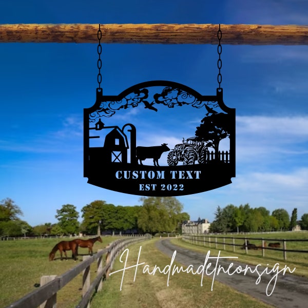 Personalized Outdoor Welcome to My Farm Hanging Metal Sign - Custom Farm Name Sign Outdoor Hanging-Outdoor Hanging Sign (included the chain)