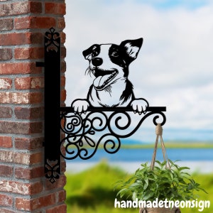 Personalized Jack Russel Dog Hanging Bracket, Dog Hanging Basket Bracket, Dog Hanging Bracket For Garden, Pet Metal Sign Garden Decor
