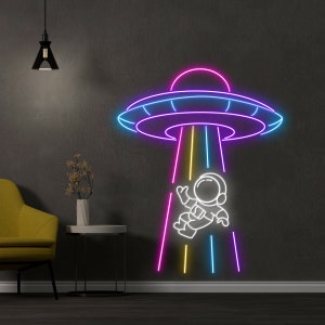 UFO Astronaut Abduction Neon Sign, UFO Astronaut Led Sign, UFO Astronaut Neon Lights, Best Gifts, Led Lights, Home Decor, Astronaut Signs