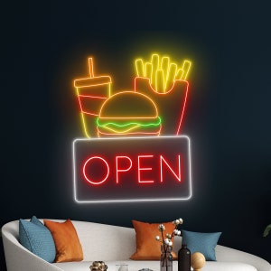 Fast Food Neon Sign, Burger French Fries Coke Led Sign, Fast Food Store Led Light Decor, Street Food Shop Restaurant Wall Room Decor
