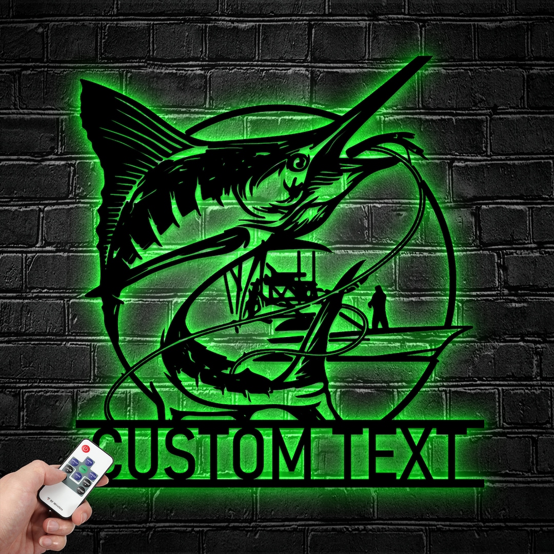 Custom Fishing Metal Wall Art With LED Light, Personalized Fisher Name ...