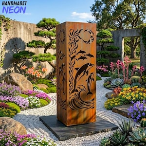 Columna de jardín metálica personalizada con diseño de delfín, decoración exterior con forma de ballena, estilo art déco moderno, ideal para porches y patios, regalo náutico.