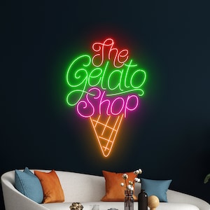 The Gelato Shop Leuchtreklame, Eistüte Neonlicht, Eisdiele LED-Licht, Lebensmittel-Café-Dekor, Kinderzimmer-Wandkunst, süßer Liebhaber