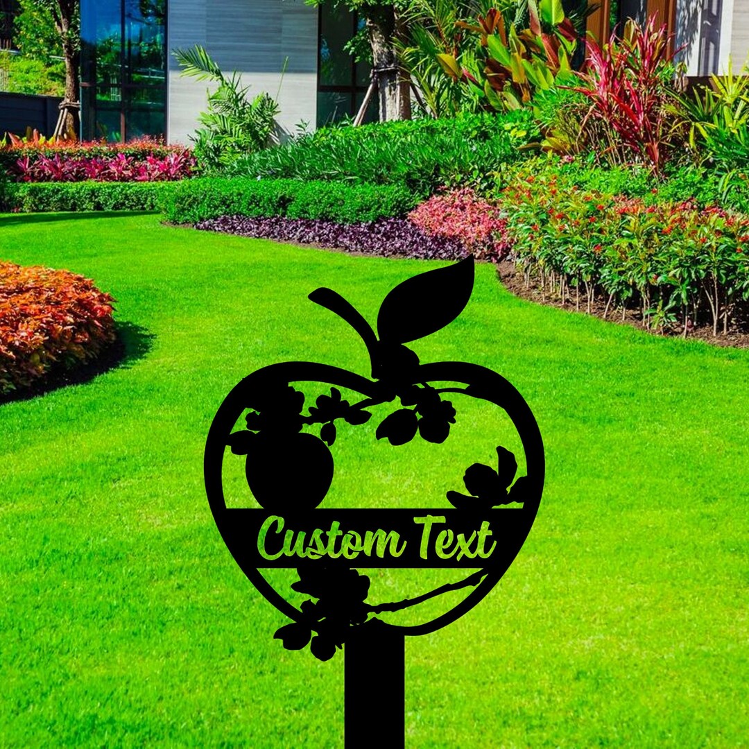 Custom Outdoor Apple Garden Metal Sign With Stakes Personalized Outdoor Apple Garden Metal Name
