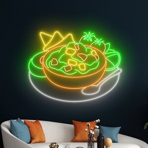 Guacamole Nachos Neon Sign, Mexico Chip Neon Light, Nachos Neon Sign, Mexican Salsa Led Sign, Guacamole Room Wall Decor, Dipping Neon Light