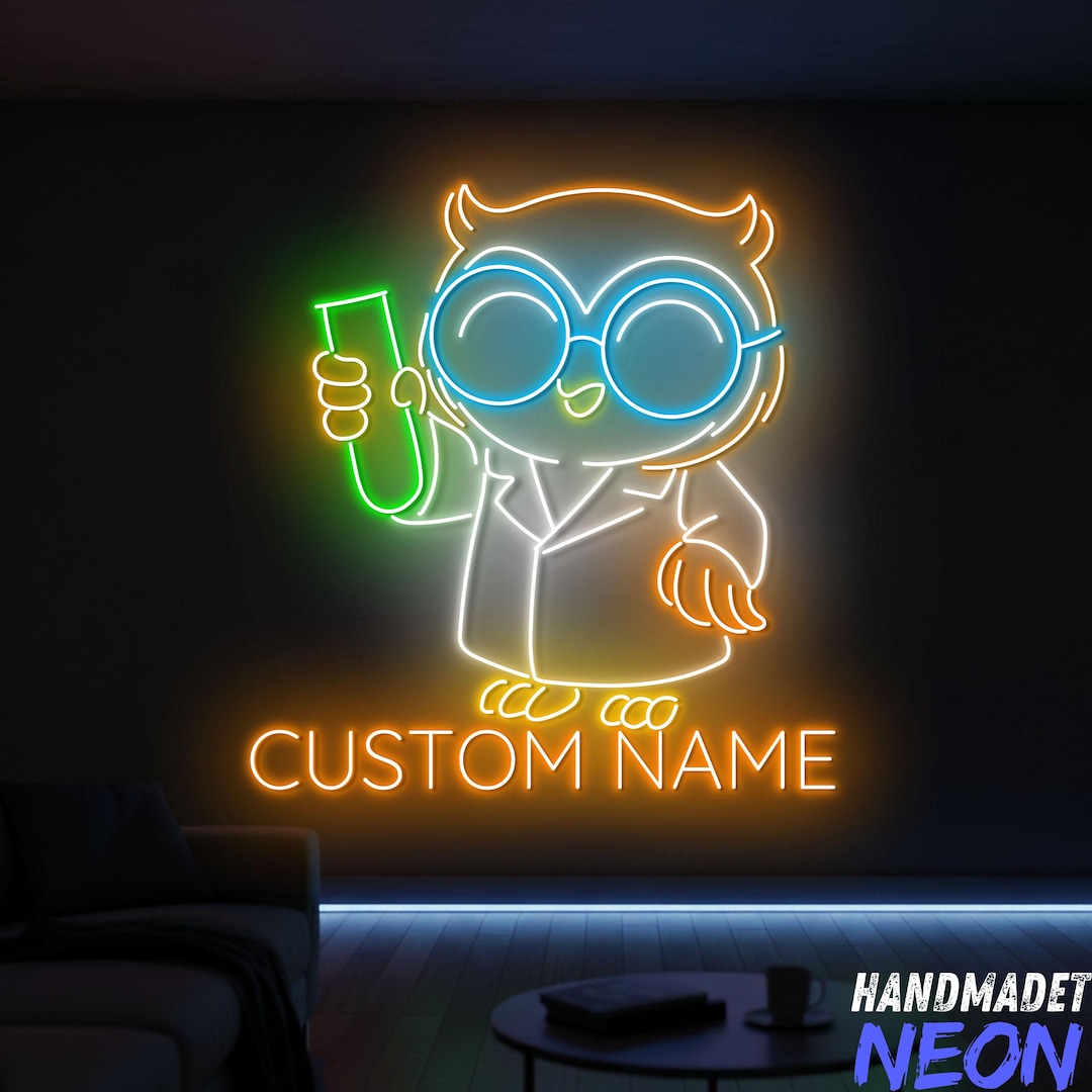 Owl Scientist Neon Sign: Education LED Light, Science Classroom Decor ...