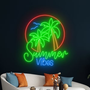 Summer Vibes Led Sign, Beach Neon Sign, Aloha Beach Led Sign, Summer Wall Decor, Party Neon Sign, Restaurant Led Sign, Bar Club Led Signs