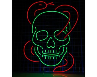 Skull Head with Snake Led Neon Sign, Skull Head Neon Sign, Skeleton Art Sign, Snake Neon Lights, Halloween Gift, Room Decor, Skull Wall Art