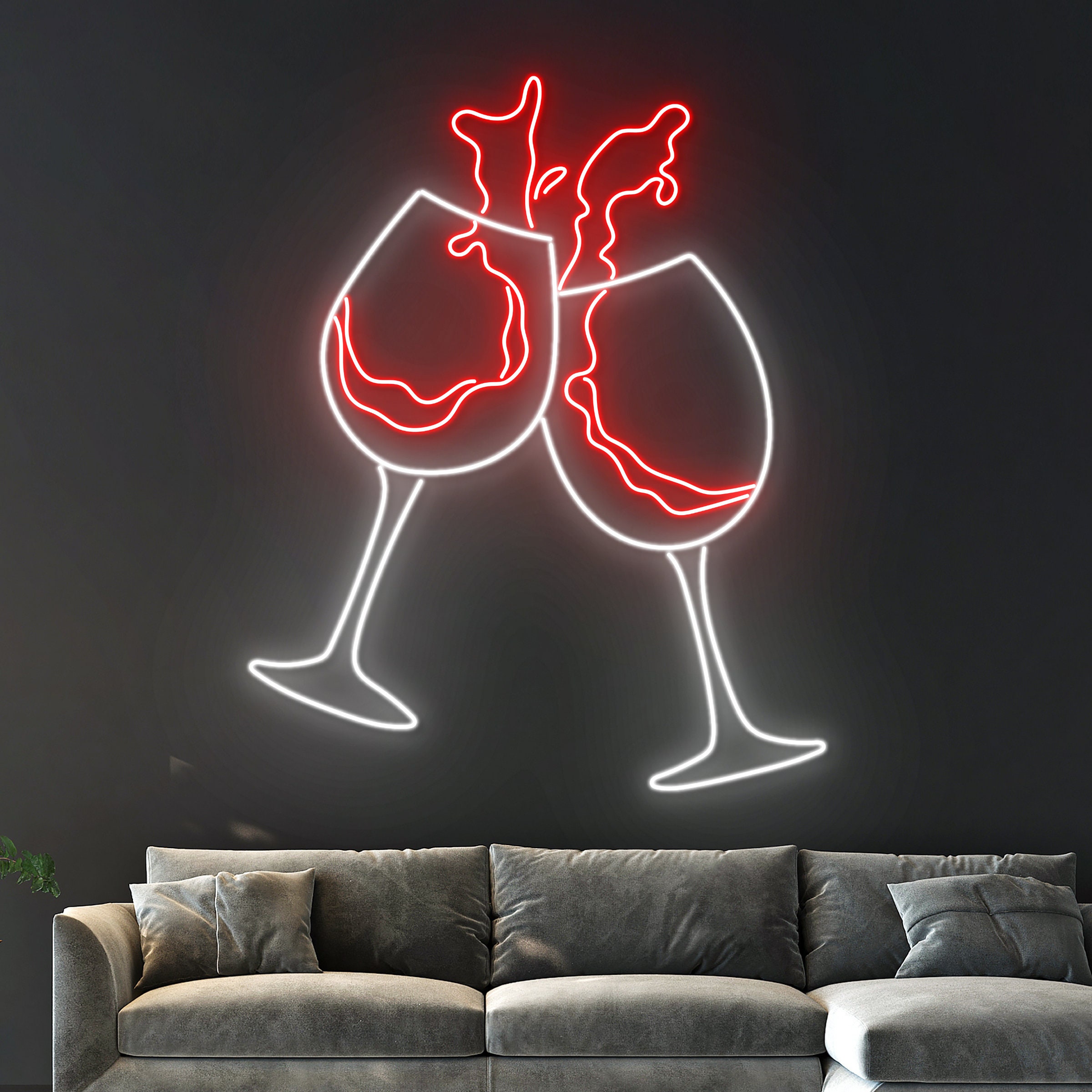 Wine Cheers Neon Light, Wine Neon Sign, Wine Glass Led Light