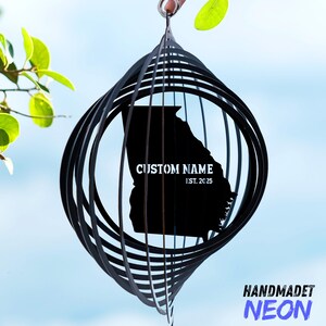 Georgia Map Wind Spinner, Custom State Shape Metal Outdoor Hanging Yard Art, Georgia Garden Kinetic Spinner Decor