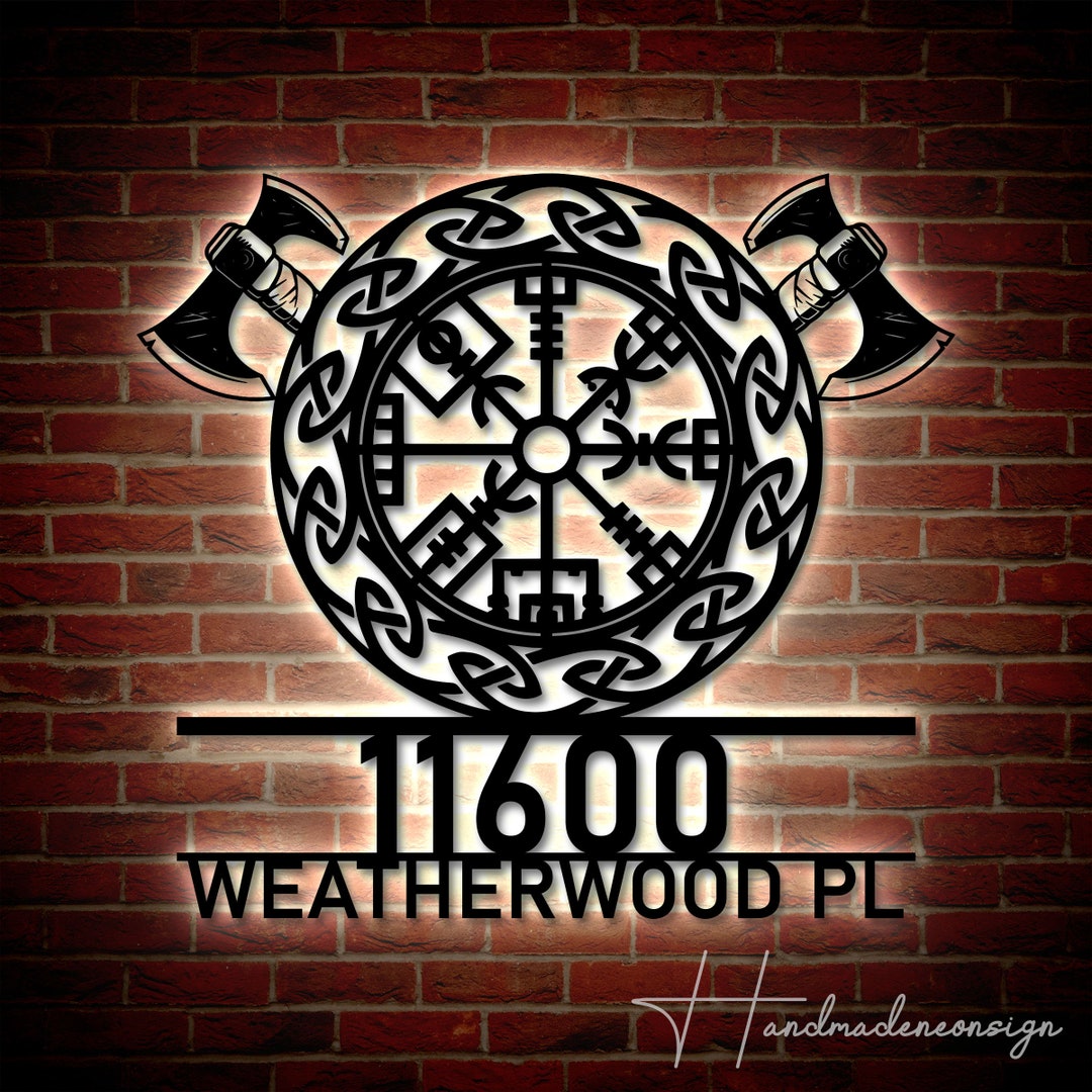 Personalized Viking Compass Home Number Metal Sign Custom Viking