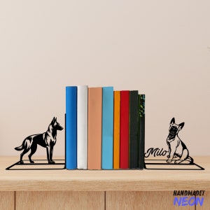 Custom Belgian Shepherd Metal Bookends, Dog Name Bookend, Dog Table Sign, Pet Bookshelf Home Decor, Book Lover Gift, Back To School Gift