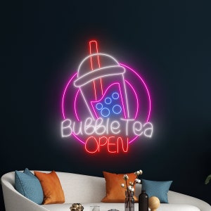 Bubble Tea Open Neon Sign, Boba Tea Neon Light, Milk Tea Led Sign, Tea Drink Led Light, Room Wall Decor, Open Neon Light, Coffee Led Sign