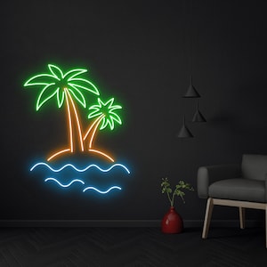 Beach Tropical Palm Island Led Sign, Tropical Palm Tree Neon Sign, Wall Decor, Palm Leaf Led Light, Custom Neon Sign, Father&#39;s day gifts