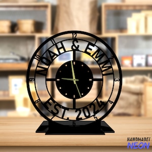 Custom Family Name Tabletop Metal Clock, Custom Name Office Desktop Clock, Text Desk Circle Clock, Clock Bookshelf Decor, Clock Home Decor