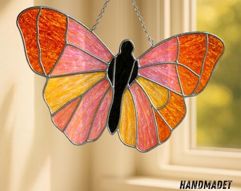 蝶のステンドグラス、手作りのカラフルなガラス窓サンキャッチャー