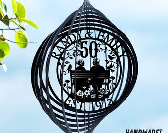 Personalisiertes 50-jähriges Jubiläum Metall Windspiel, Cutsom Name Romantisches Paar Windspiel, 50 Jahre Jubiläumsgeschenk für Mama Papa