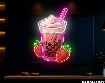 Boba Tea Neon Sign For Dessert Shop Decor, Milk Tea LED Light, Custom Neon Sign, Cafe Wall Decor, Unique Boba Lover Gift