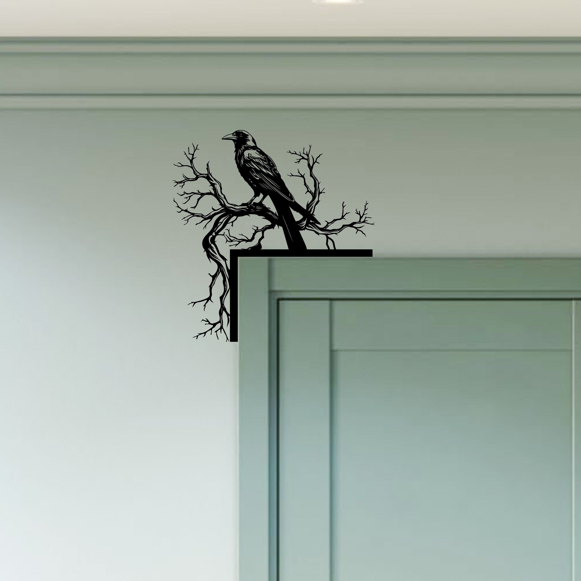 Personalized Raven Bird Door Corner Sign, Raven Animal Metal Door Topper, Custom Wild Life Door Sitter, Pet Door Trim, House Wall Decor