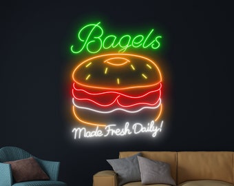 BAGELS ベーグル Cafe ネオン看板 ネオンサイン 広告 サインランプ LED「Sucked Into A Bagel」ネオンサイン グローサイン
