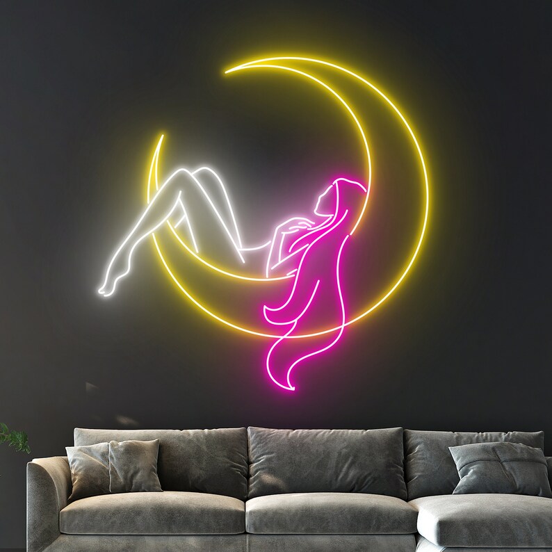 Woman Moon Neon Sign, Lady Moon Led Sign, Girl Moon Neon Light, Female ...