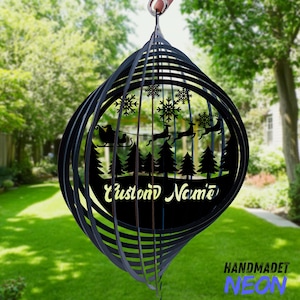 Personalized Christmas Metal Wind Spinner, Santa Wind Spinner, Custom Holiday Garden Ornament, Winter Metal Yard Art Gift